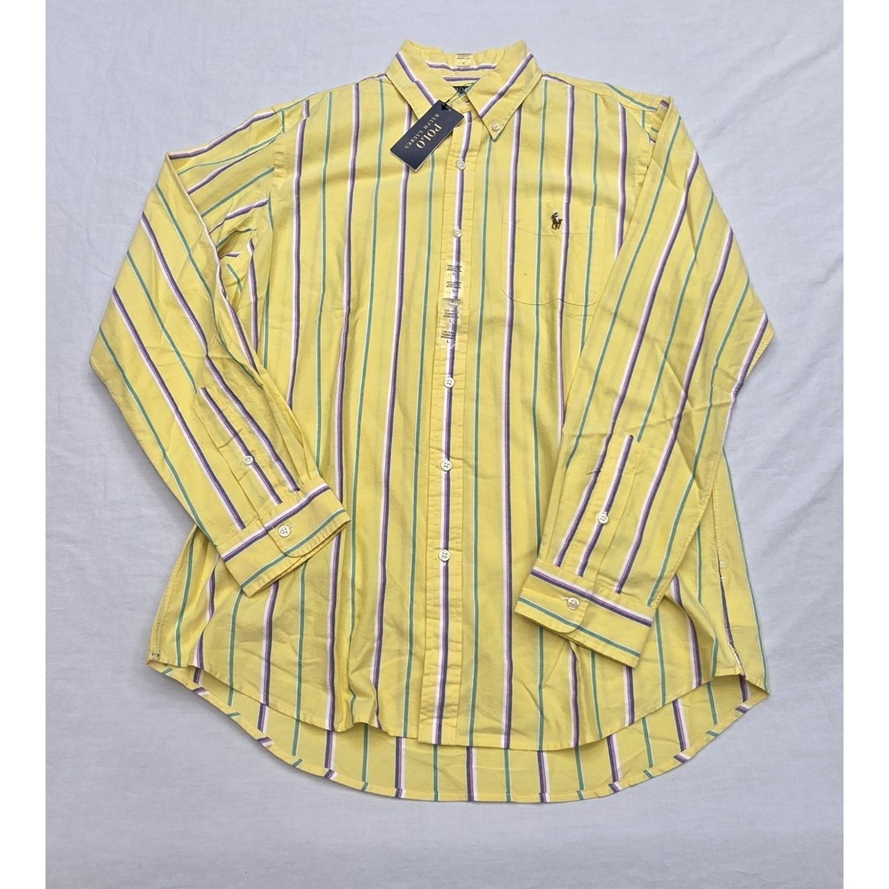 Polo Ralph Lauren Men's Yellow Striped 100% Cotton Longsleeve Size Large NWT‎